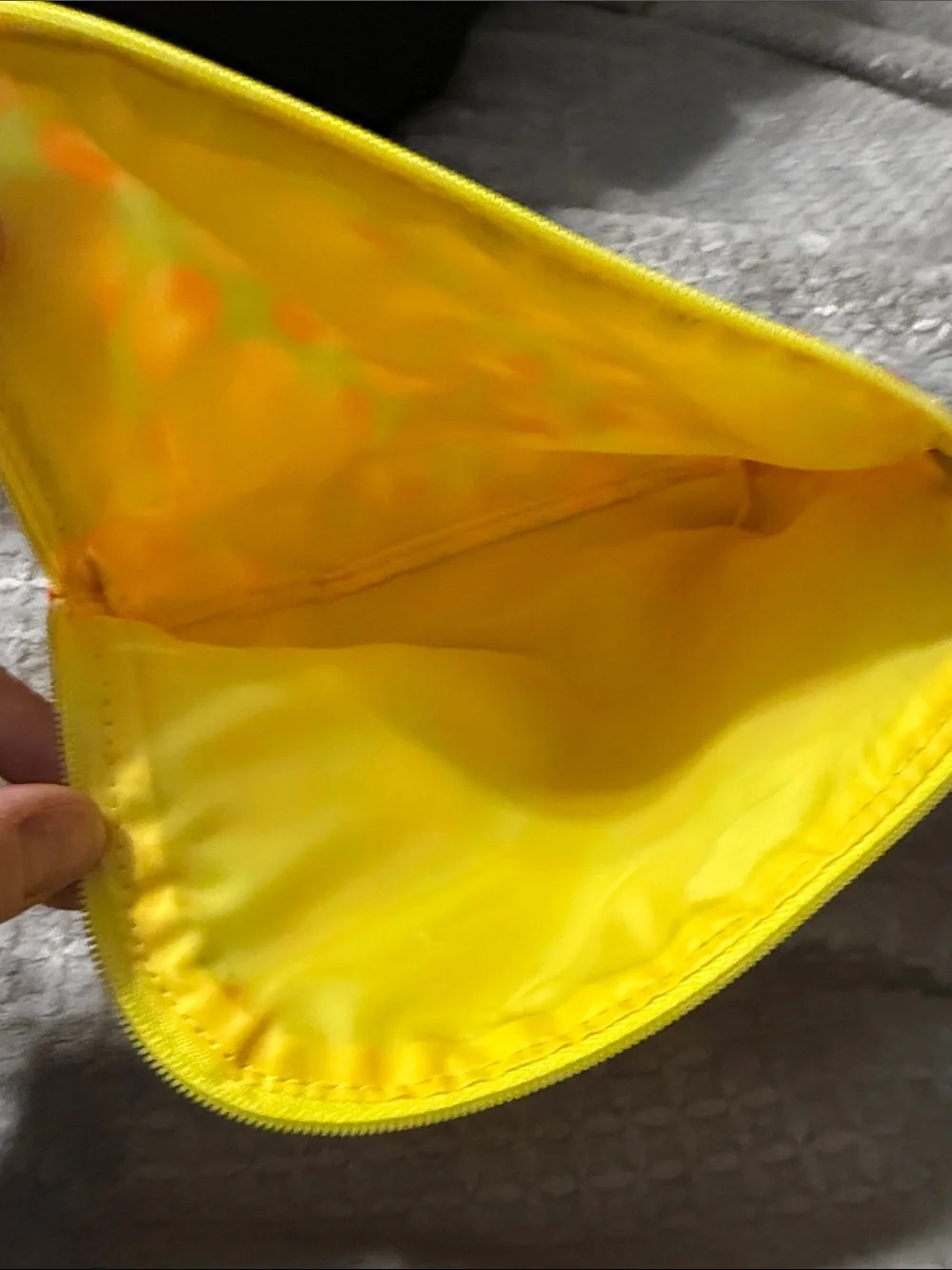 Clinique Blue Cosmetic Bag with Coral Circles and Yellow Zipper